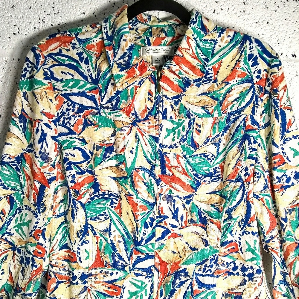 Coldwater Creek Sz Medium Linen Floral Jacket Coat